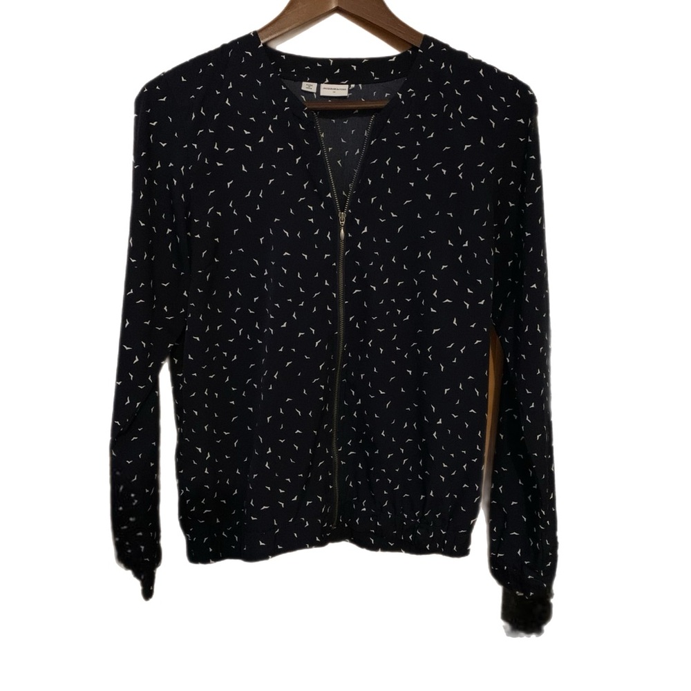Women's Navy Blue Patterned Varsity Jacket